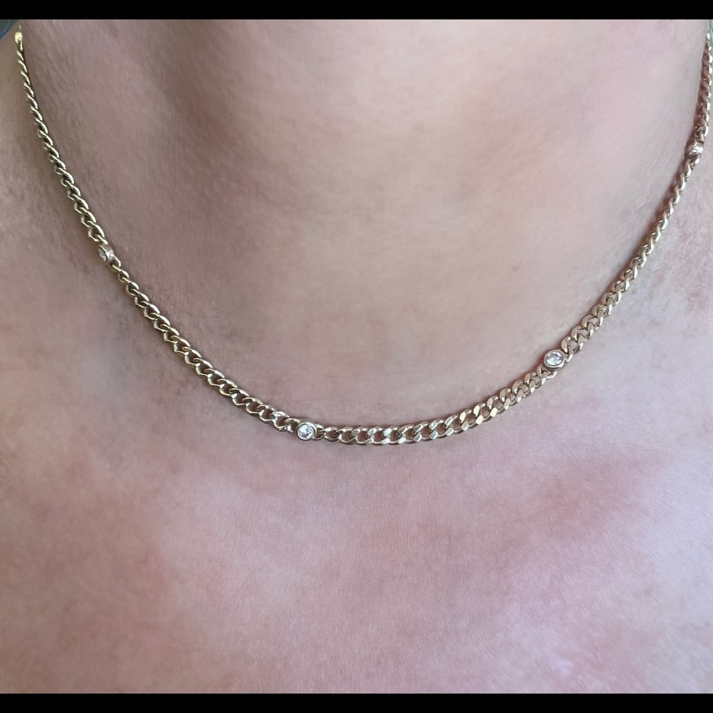 Ferkos 14k gold curb chain necklace with 5 round diamonds